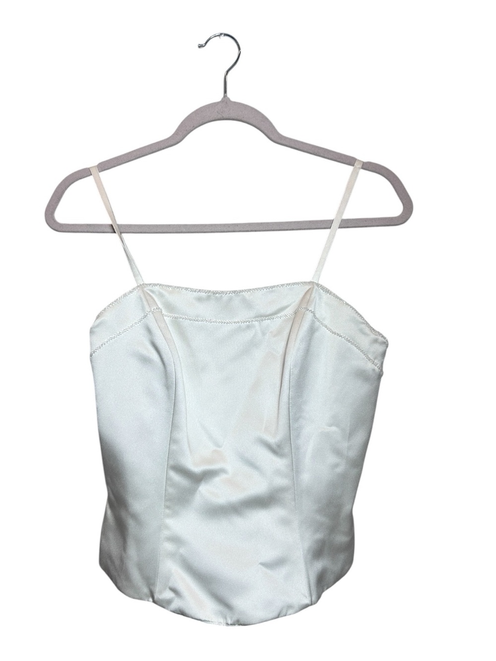 Vintage Beaded White Satin Spaghetti Strap Bustier Camisole